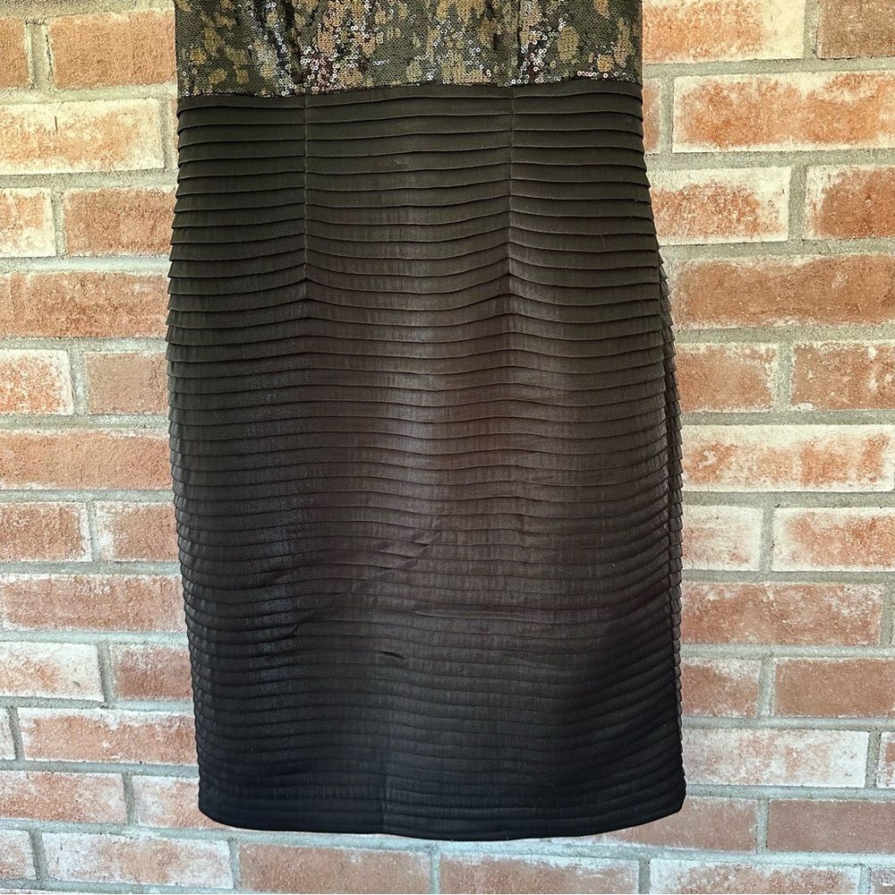 Kay Unger Sequin Beaded Cocktail Sheath Dress Women’s 6 Black Tan - Picture 3 of 9